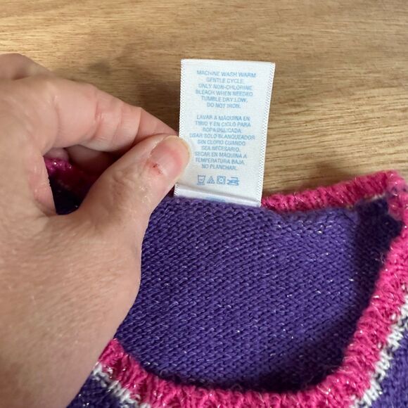 Wonder Kids Girls Sweater Dress Striped Long Sleeve Heart Pink Purple Size 4T - Picture 3 of 4